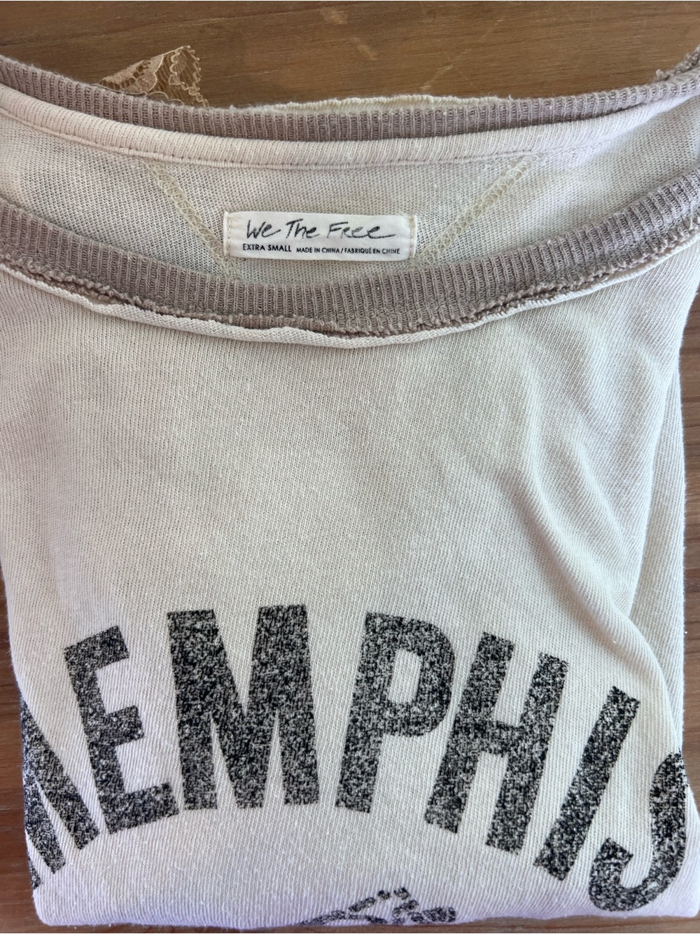 We The Free Memphis Graphic Tee Lace Sleeve Top Cream Boho Size S - Picture 8 of 8